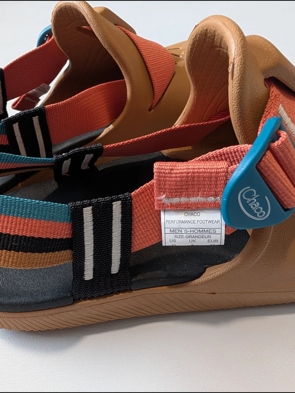 Chaco Chillos Clog Mules Camel Brown Colorblock Teal Pink Strap Mens Size 10